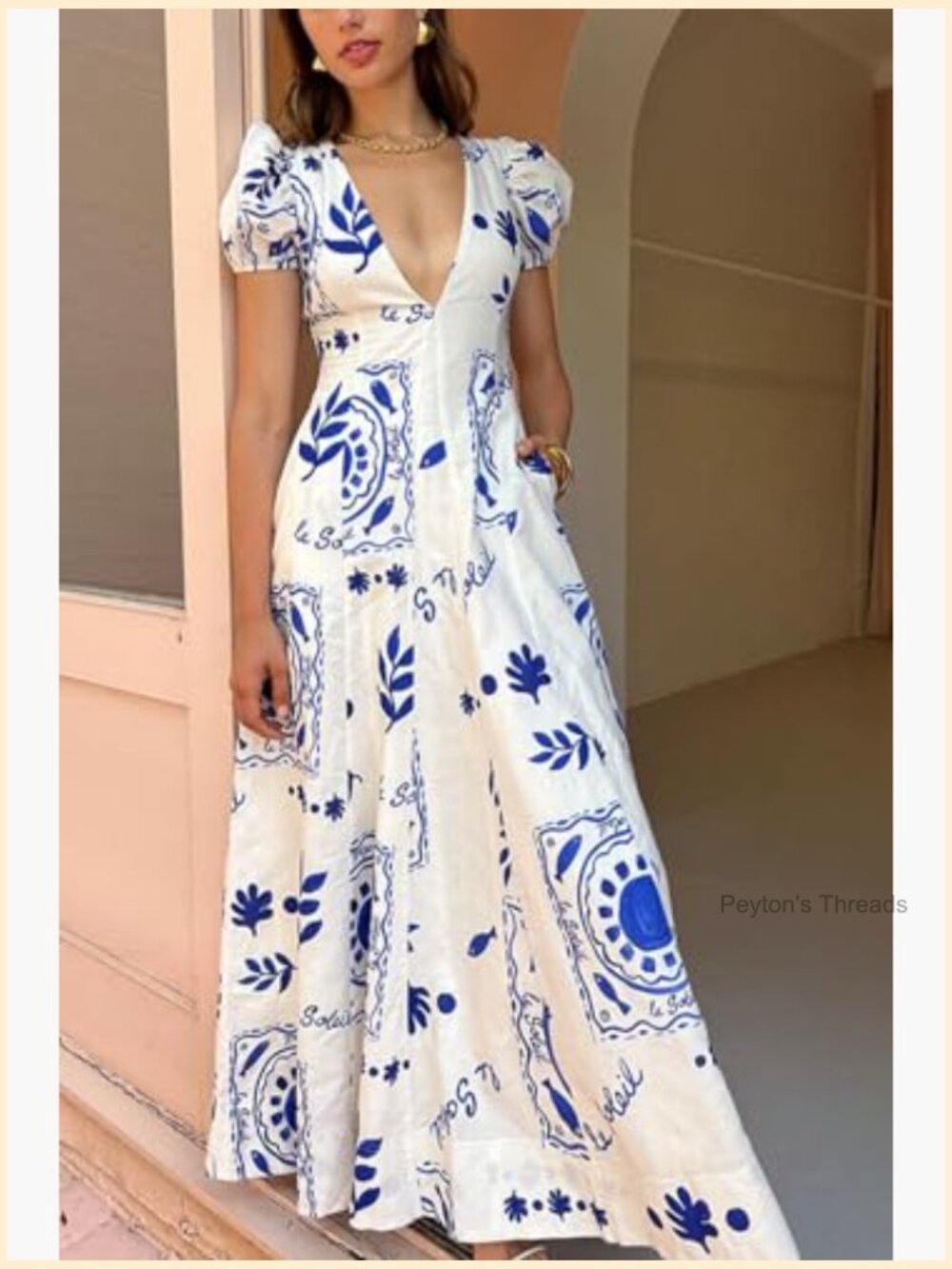 Slim Fit A-Line Floral Maxi Dress with Pockets - Picture 4 of 6
